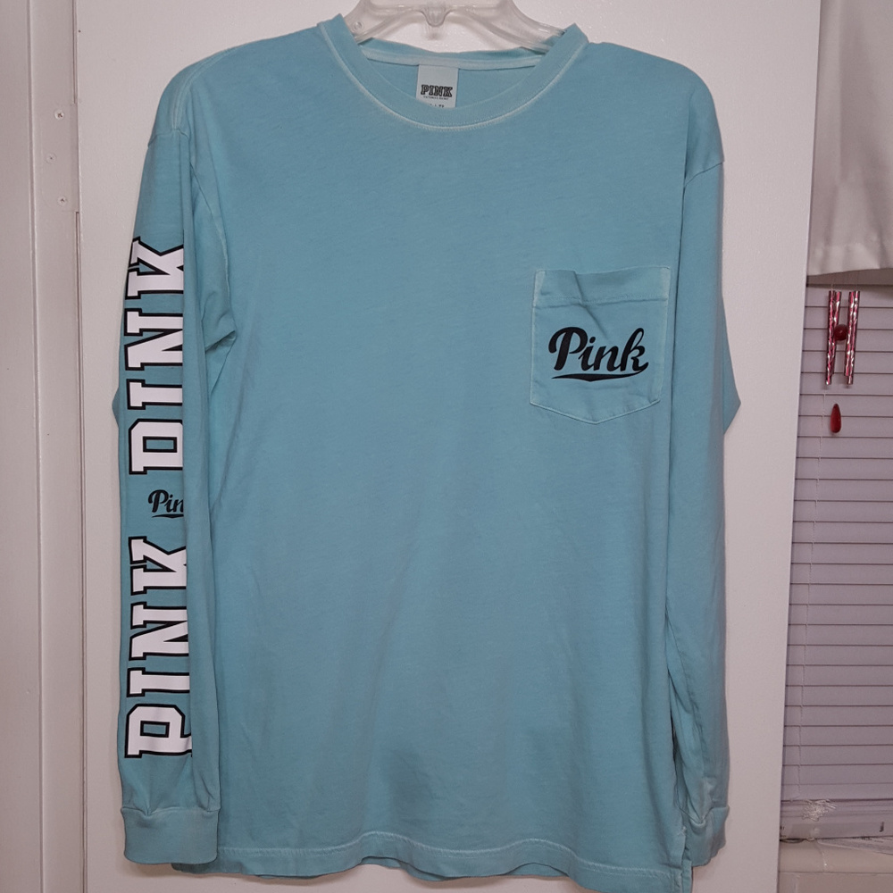 T shirt by Pink/VS lt. blue,long sleeves. Distressed look.